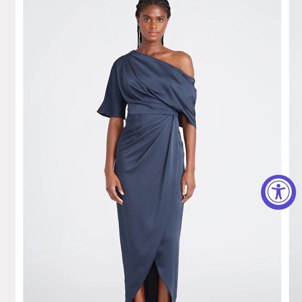 THEIA Rayna One Shoulder Draped Gown, new